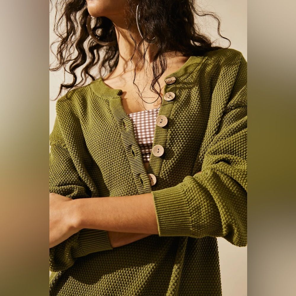 Free People FP Beach Olive Cotton Knit Sweater Dress Sz S Relaxed Fit Vacation - Picture 2 of 12